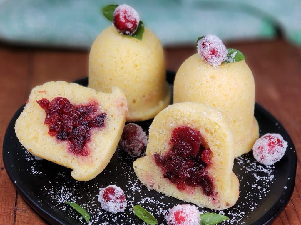 Instant Pot Cranberry Cornbread Bites shaped like Christmas Jingle Bells, pair up for the perfect bite of sweet and tart spiced cranberries.