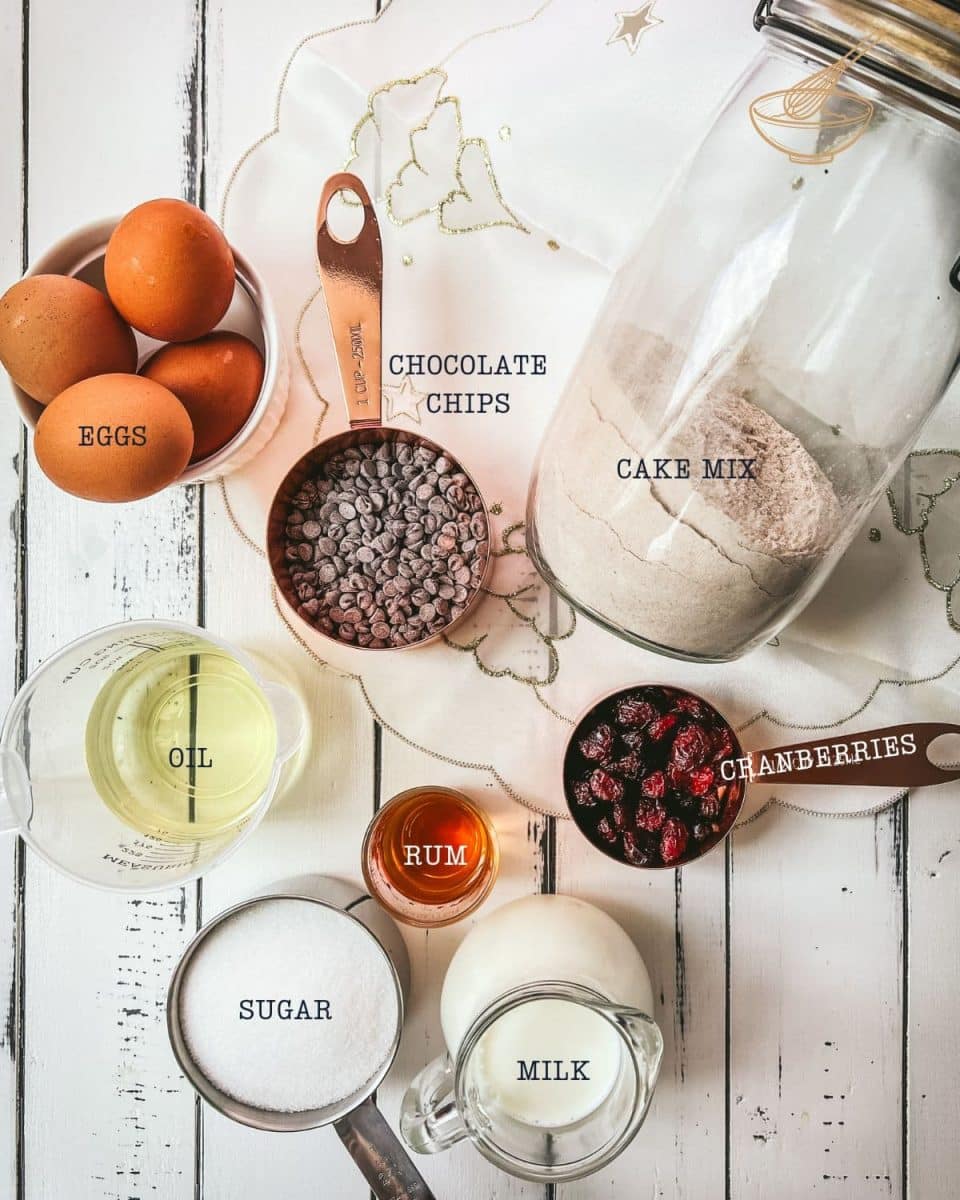 A view simple ingredients are required, for making a lovely cranberry bundt cake.