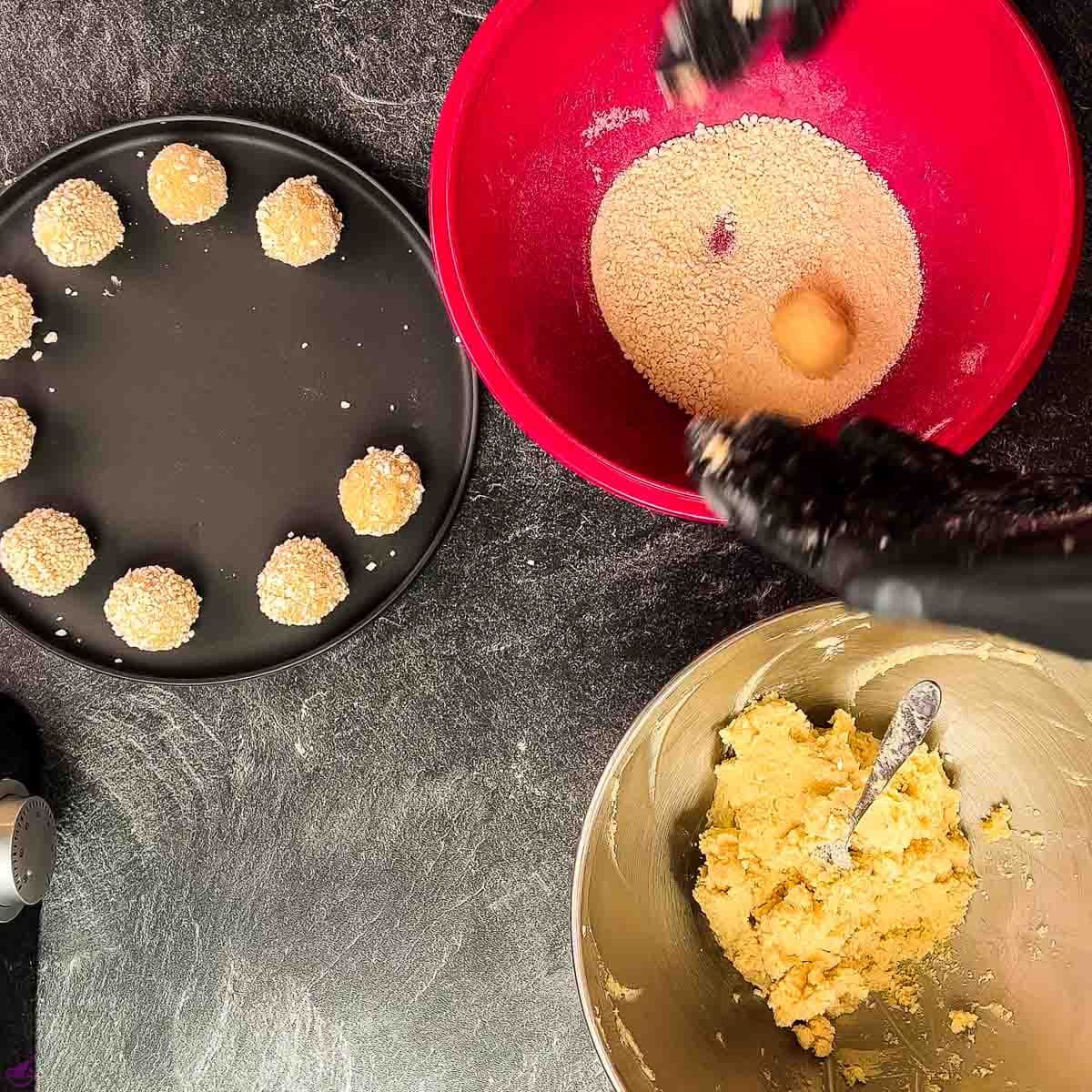 Shape the mascarpone eggnog mixture into a small ball and roll in ladyfinger crumbs.