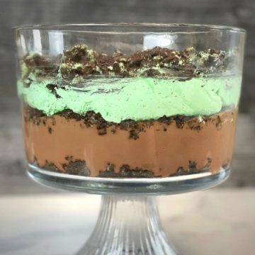 St. Patrick's Day Mint Oreo Pudding Cake ready to eat