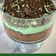 St. Patrick's Day Mint Oreo Pudding Cake ready to eat