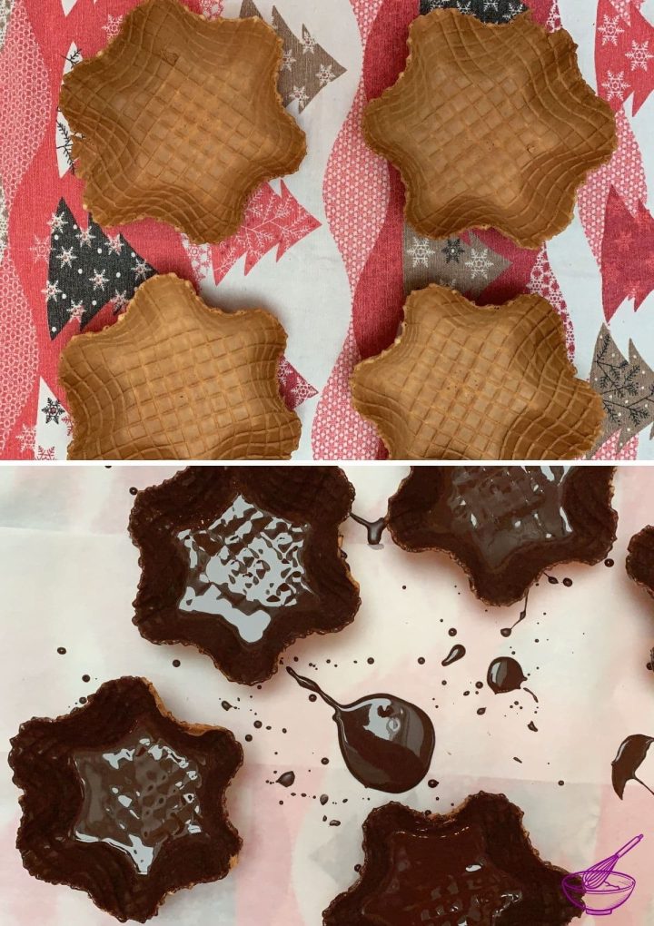 Line wafer cups with chocolate