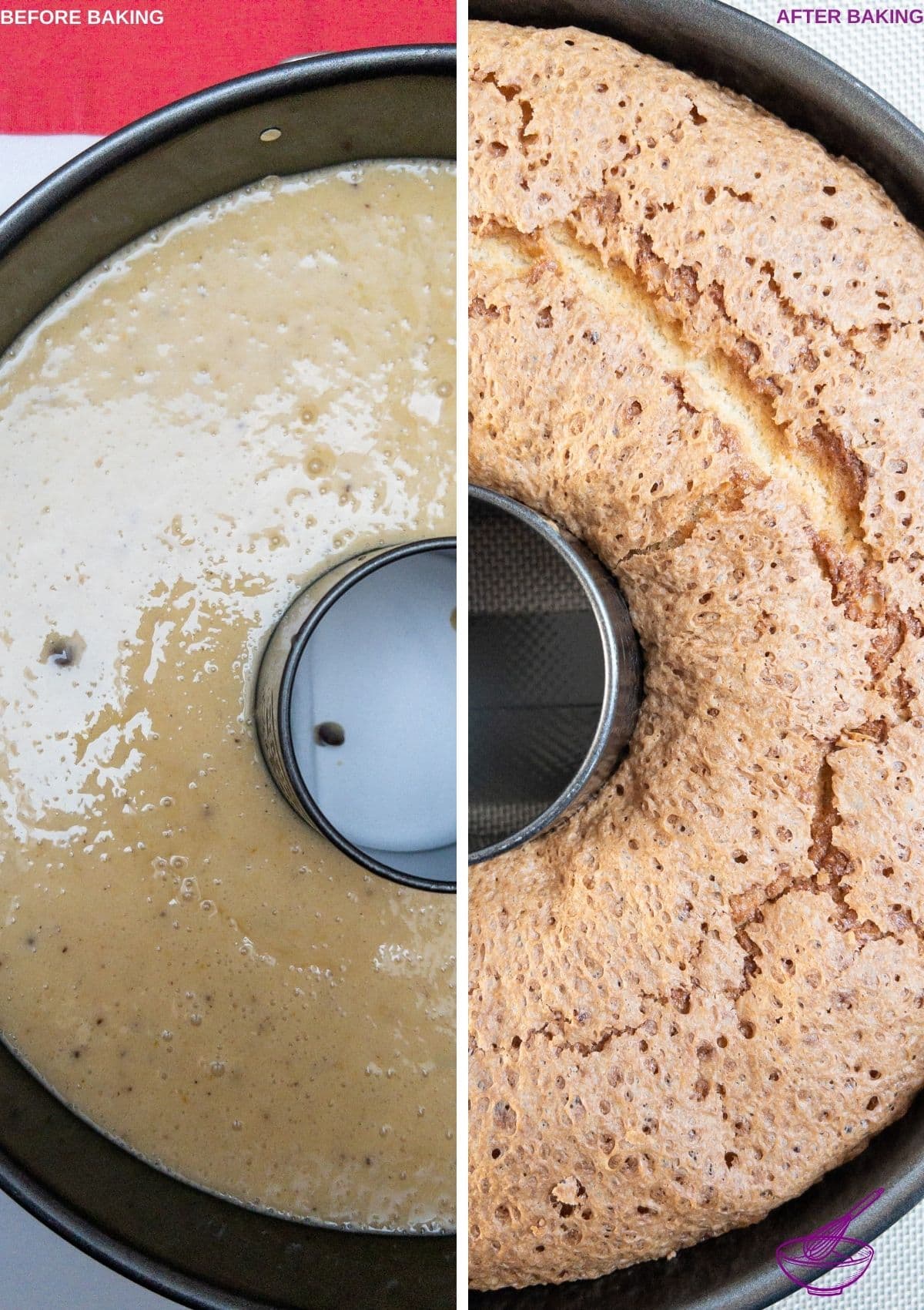 Potato flour eggnog cake before and after baking