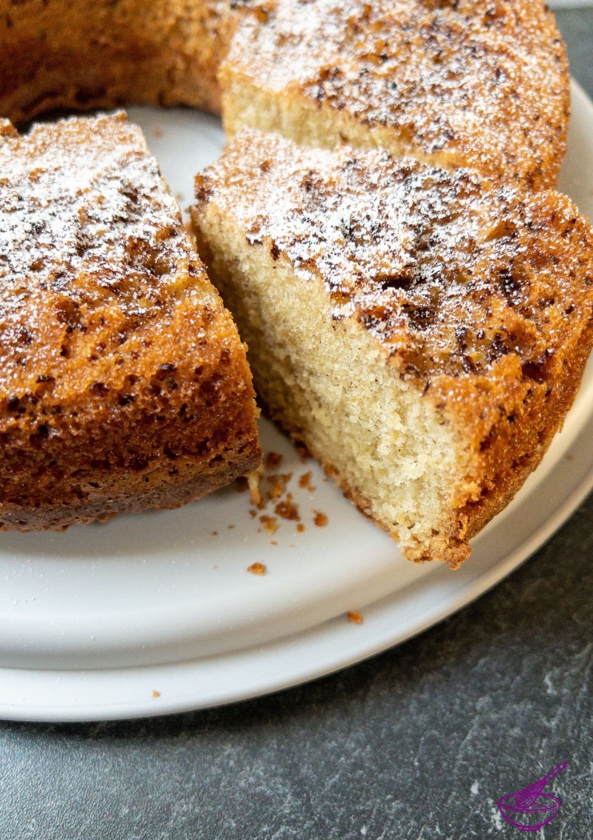 A scrumptious fluffy slice of the best potato flour eggnog cake!