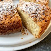 A scrumptious fluffy slice of the best potato flour eggnog cake!