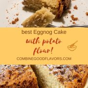 A scrumptious fluffy slice of the best potato flour eggnog cake!