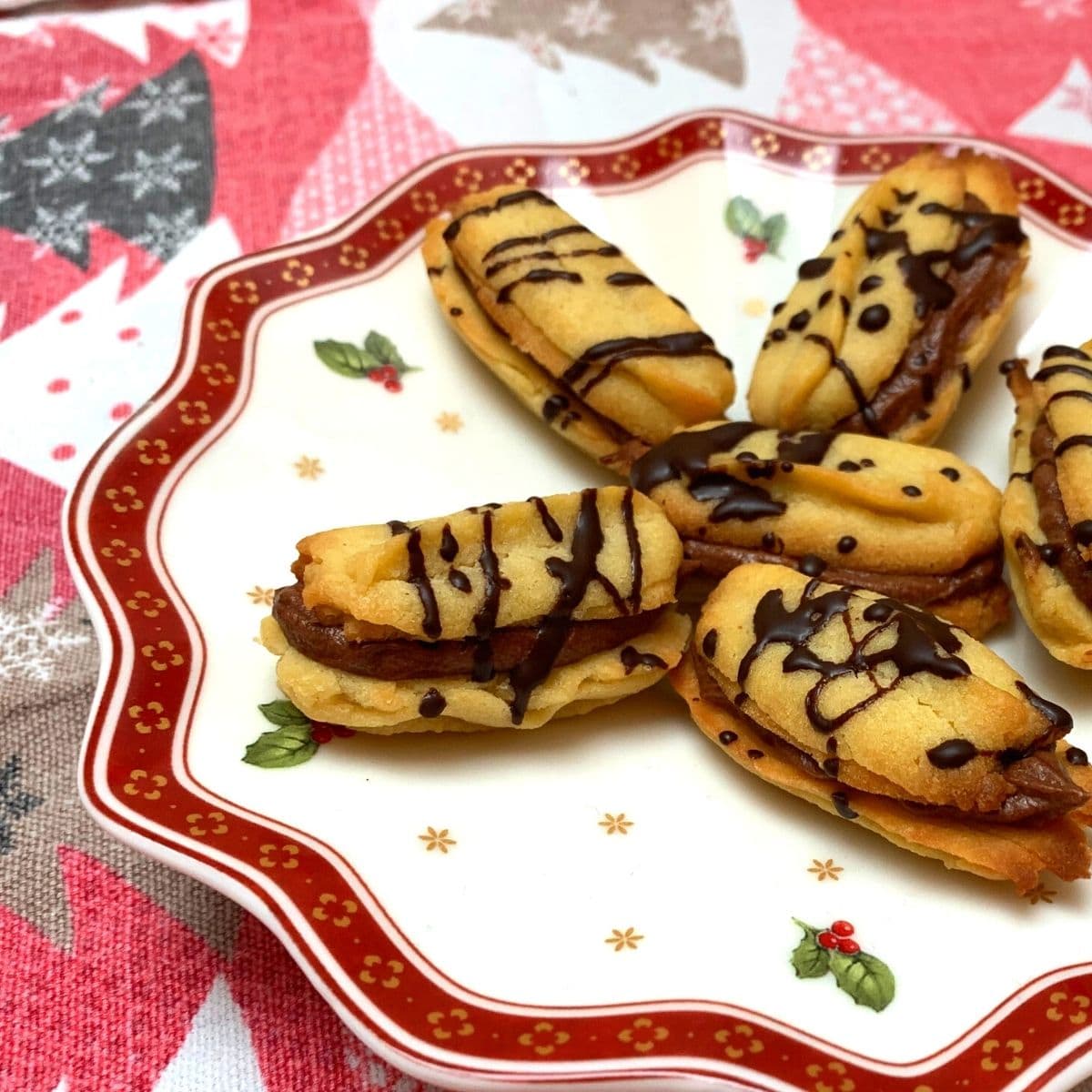 Austrian Spritz cookies, aka Spritzgebäck, filled with a delicious chocolate ganache.