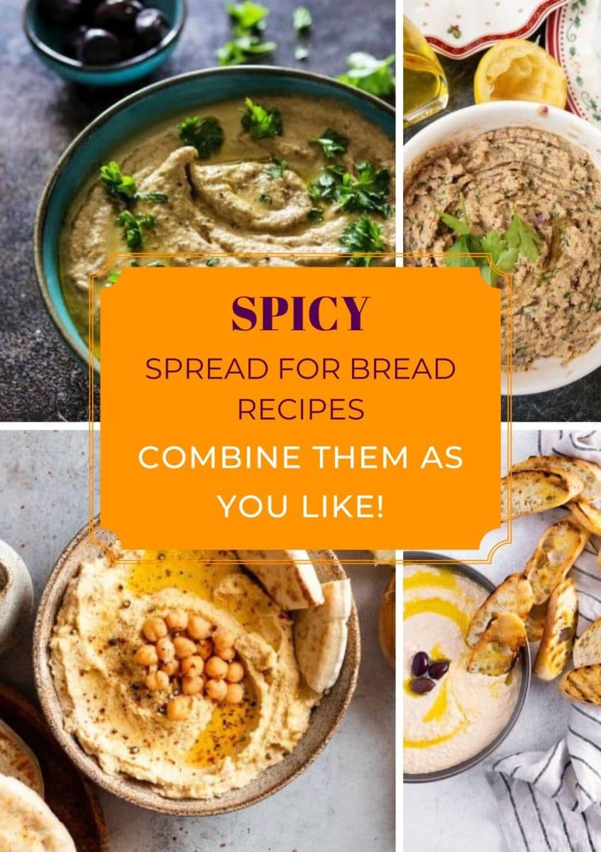 Hummus recipes, cheese spread recipes, vegan recipes, fruity and nutty bread spread recipes! Combine them as you like!