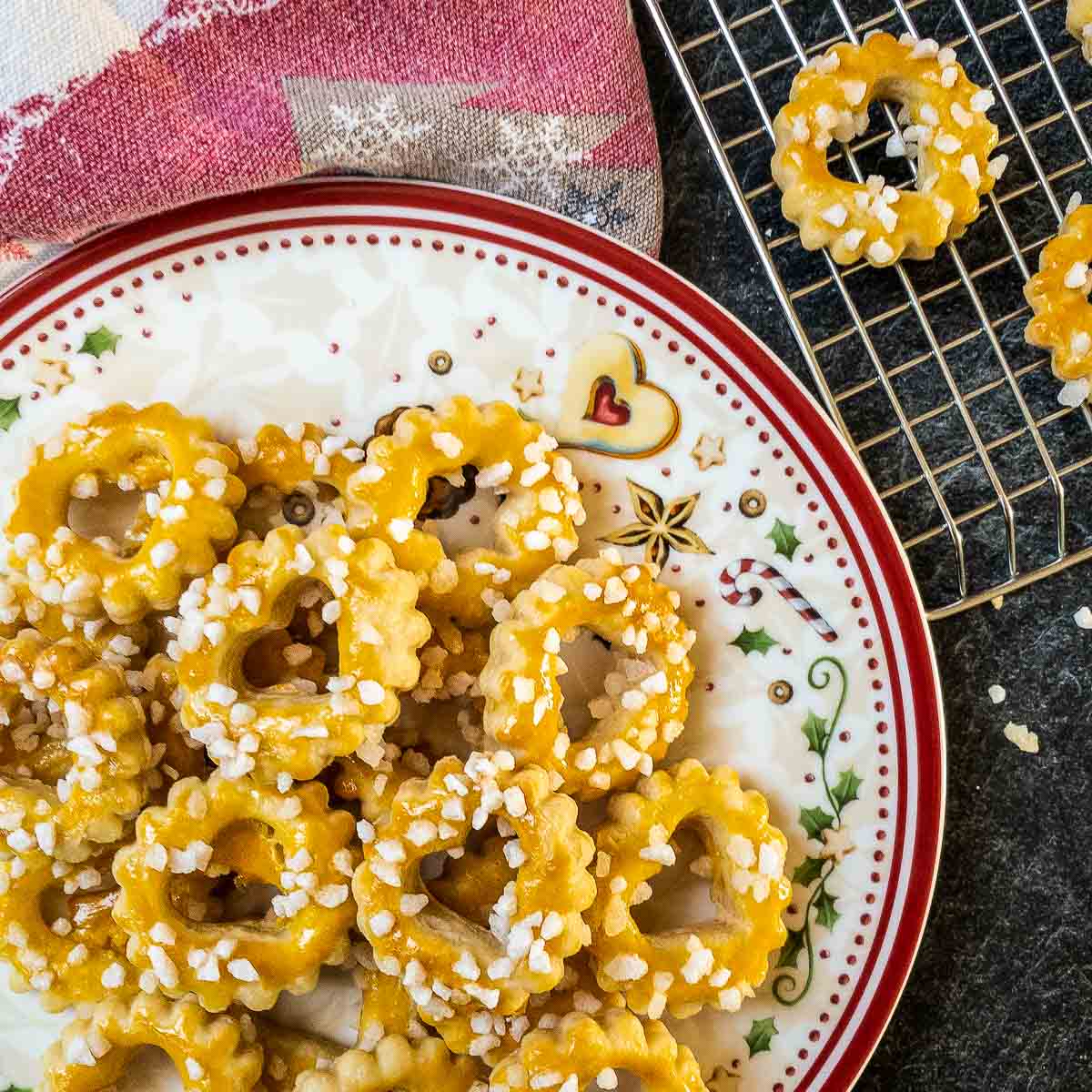 Sour Cream Cookies, spread with egg yolk and sprinkled with nib sugar.