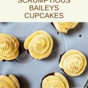 Boozy Baileys Salted Caramel Cupcakes with a delicious chocolate Sponge! Sprinkled with chocolate balls and caramel crunch.