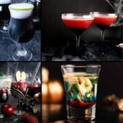 A spooky selection of deliciously ghoulish drinks for your next Halloween party! Divided into color sections to make it easier for you to find the right cocktail or drink for the matching theme.