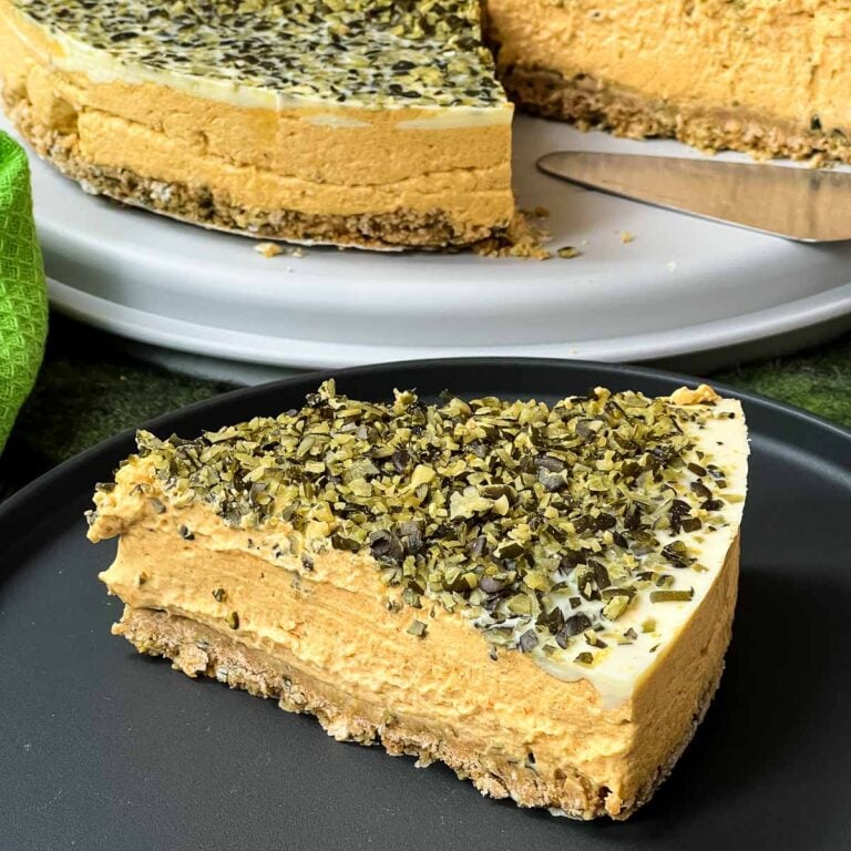 Ready to eat no bake pumpkin cheesecake.
