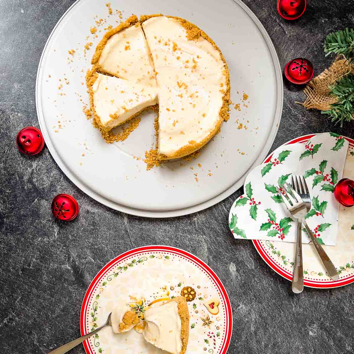 Ready to eat eggnog cheesecake - The subtle ginger flavor in the crust and the nutmeg notes in the filling make this cheesecake a true taste sensation.