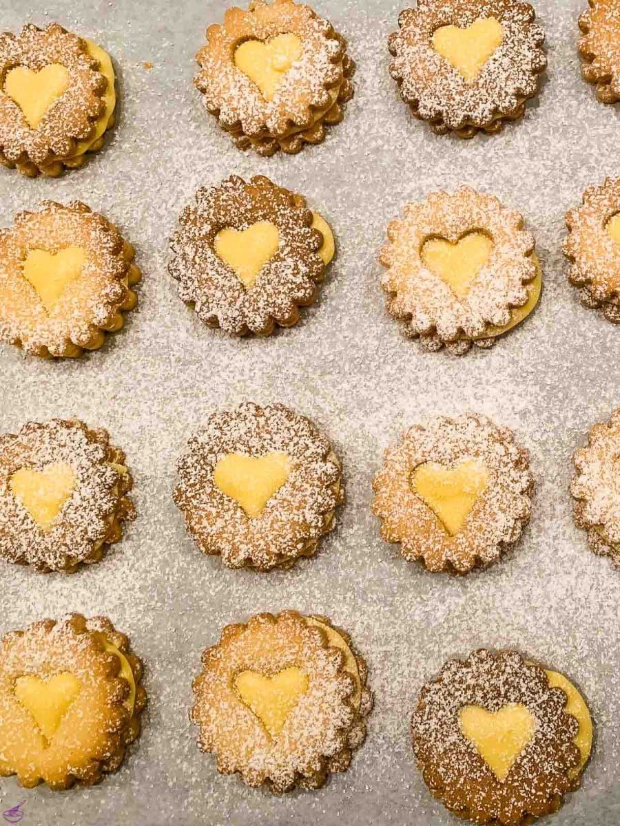 ready to eat Linzer Cookies with homemade Egg Liqueur