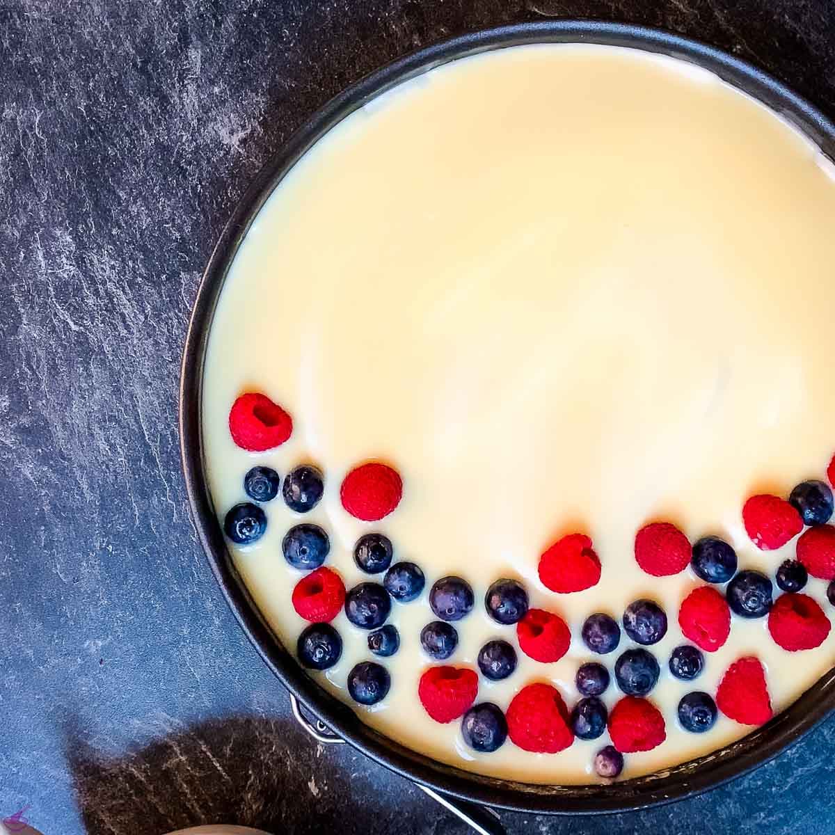 Decorate with blueberries, raspberries, and zebra rolls.