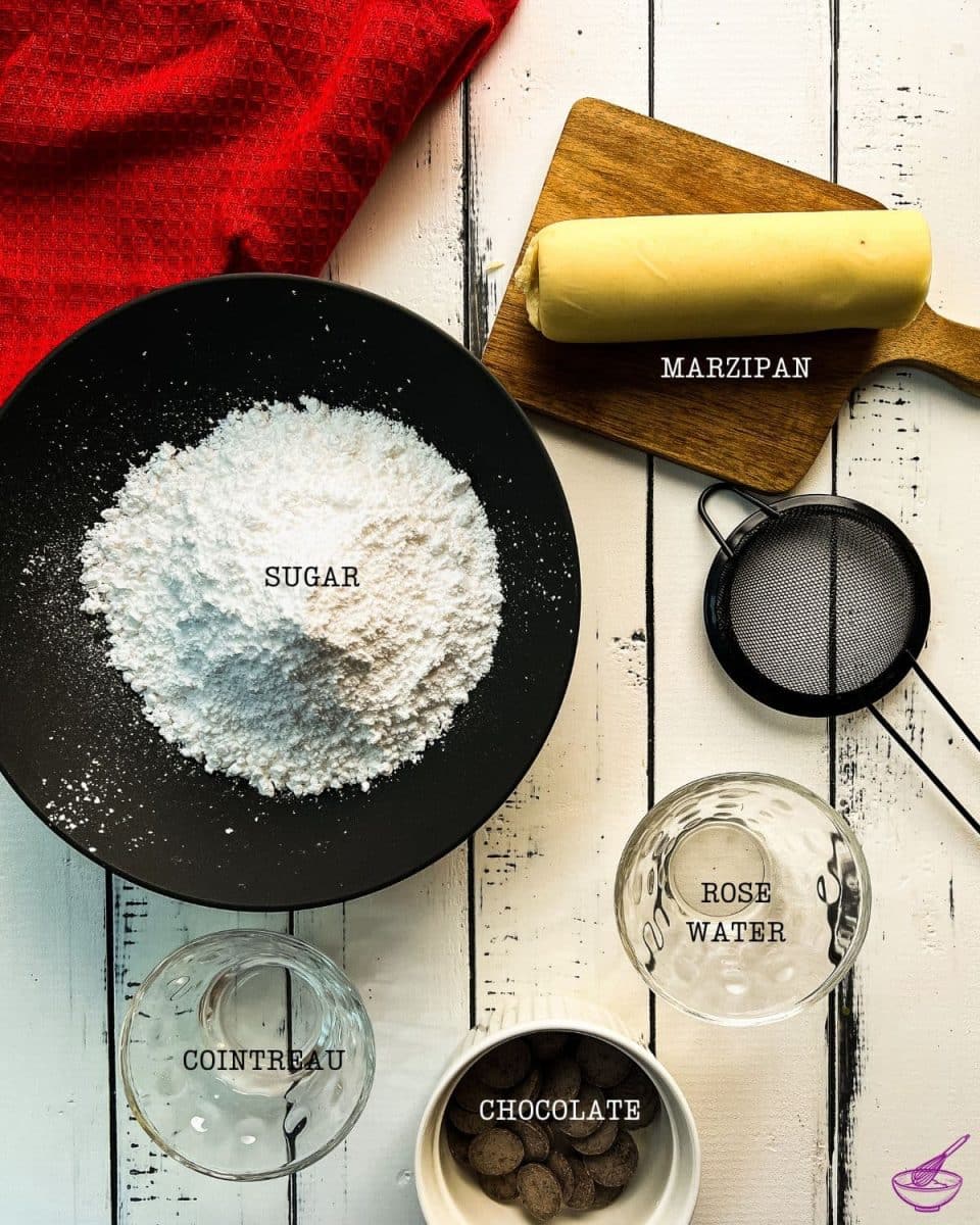 Five delicious ingredients for making those yummy marzipan candies.