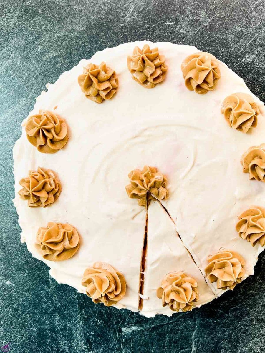 Beautifully decorated cake with chocolate cream cheese buttercream.