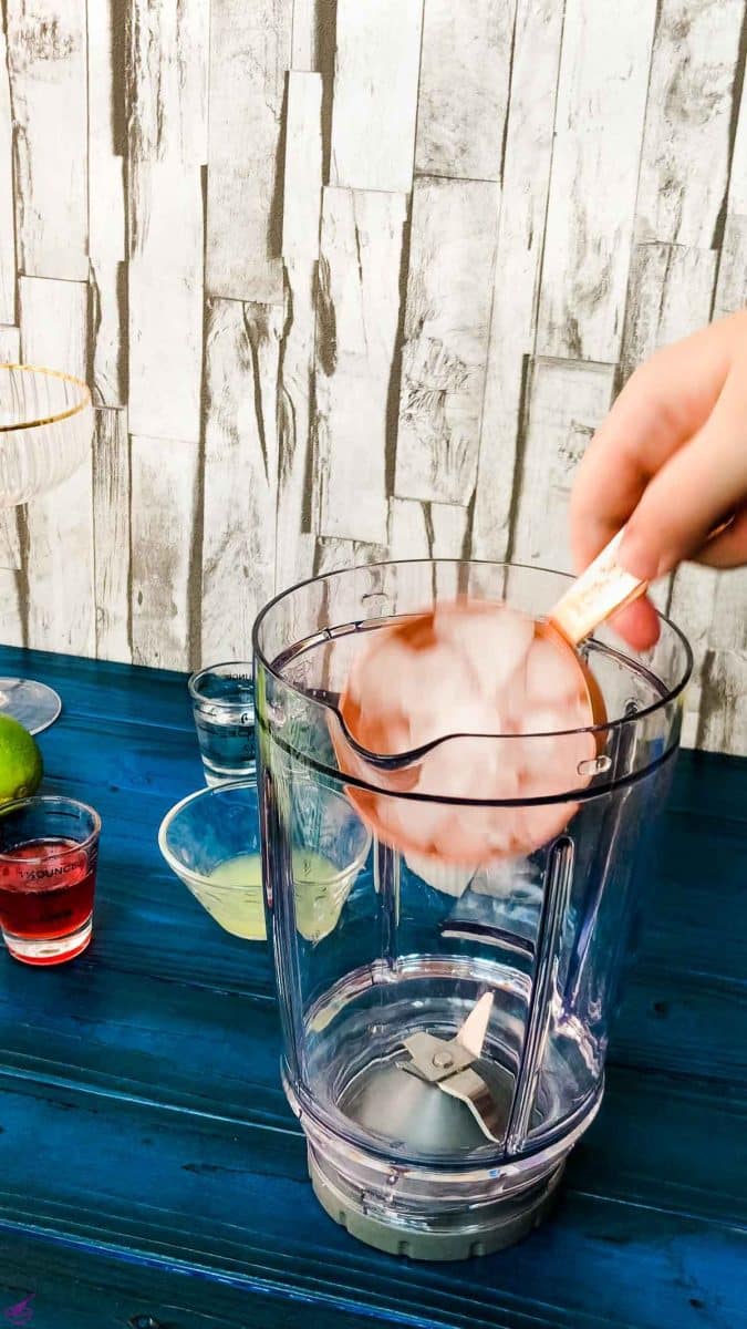 Fill the blenders' container with ice cubes.