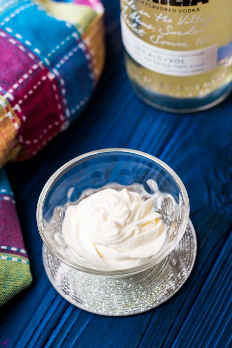 Beautifully piped rosette of whipped cream with vodka flavor.