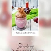 Delicious creamy strawberry milkshake with only four ingredients in a beautiful pineapple-shaped cocktail glass.