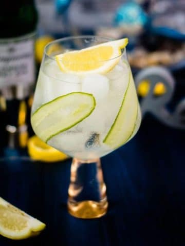 Gorgeous cucumber gin and tonic, with thinly sliced cucumber, placed on the inside of the glass. So refreshing!