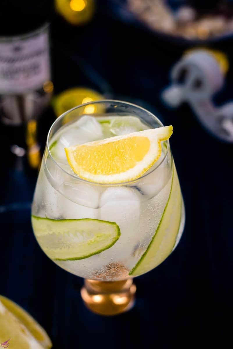 Gorgeous cucumber gin and tonic, with thinly sliced cucumber, placed on the inside of the glass. So refreshing!