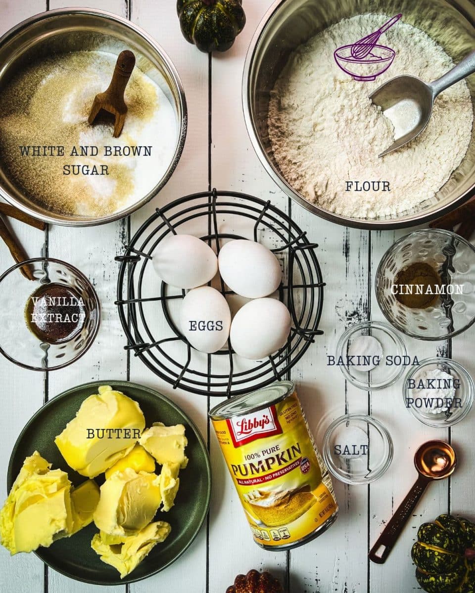 Ingredients for making soft pumpkin cookies.