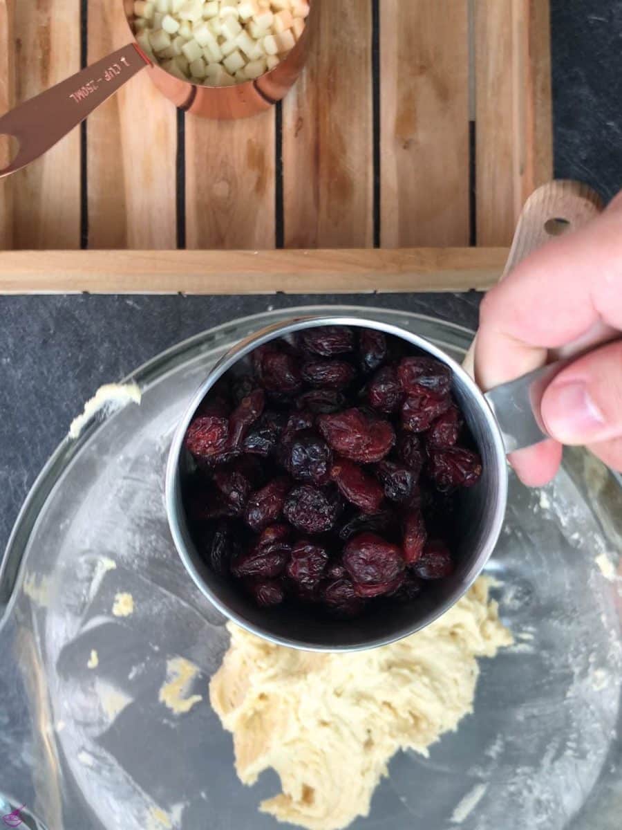 Add the the dried cranberries.