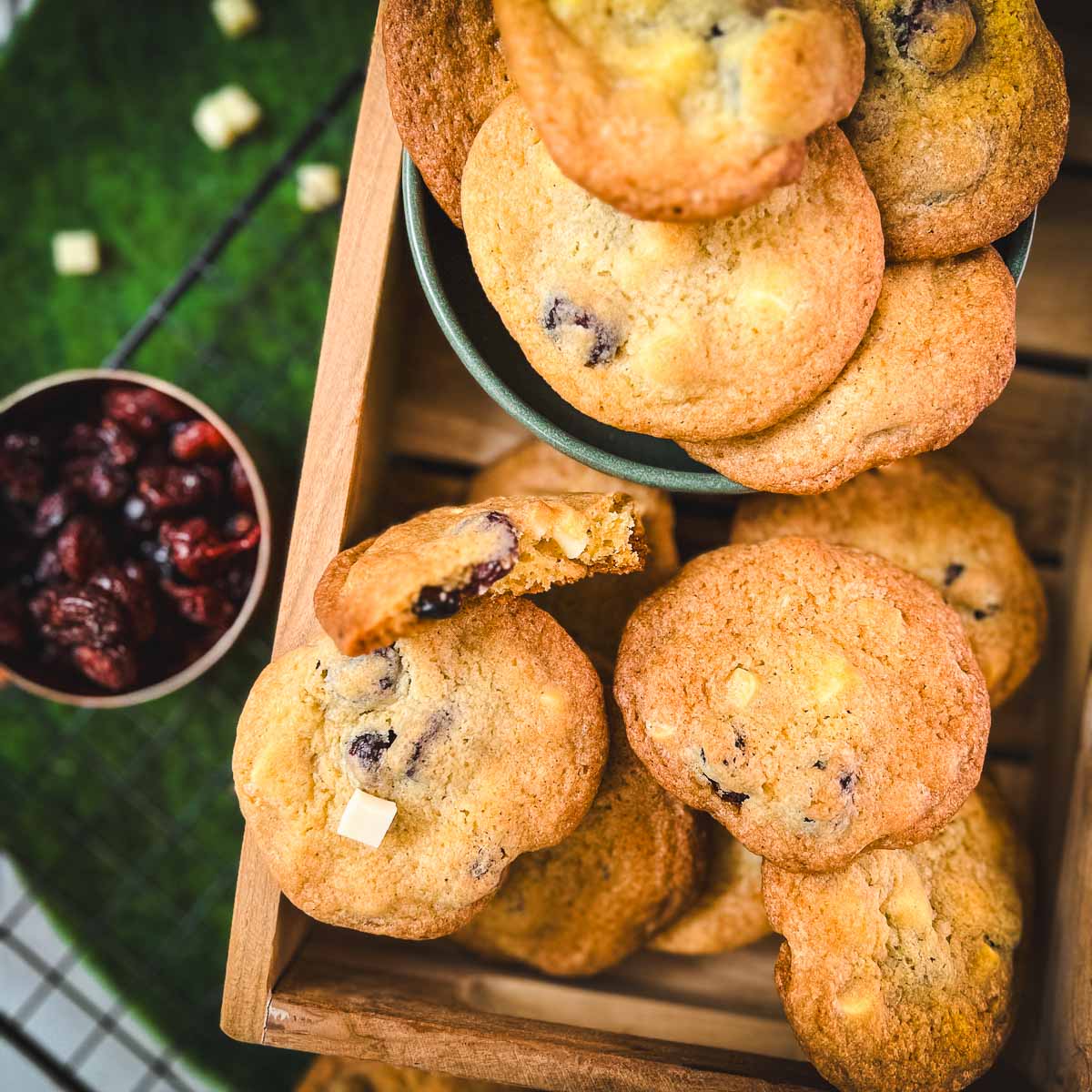 Delicious cookies, packed with dried cranberries and white chocolate chips.