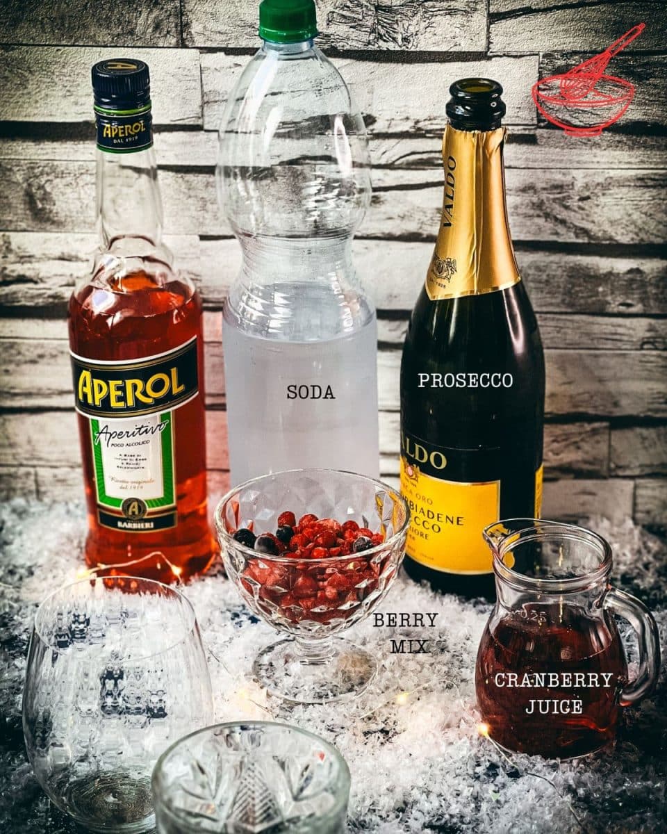 Just a few ingredients are required for making a festive cranberry Aperol spritz!