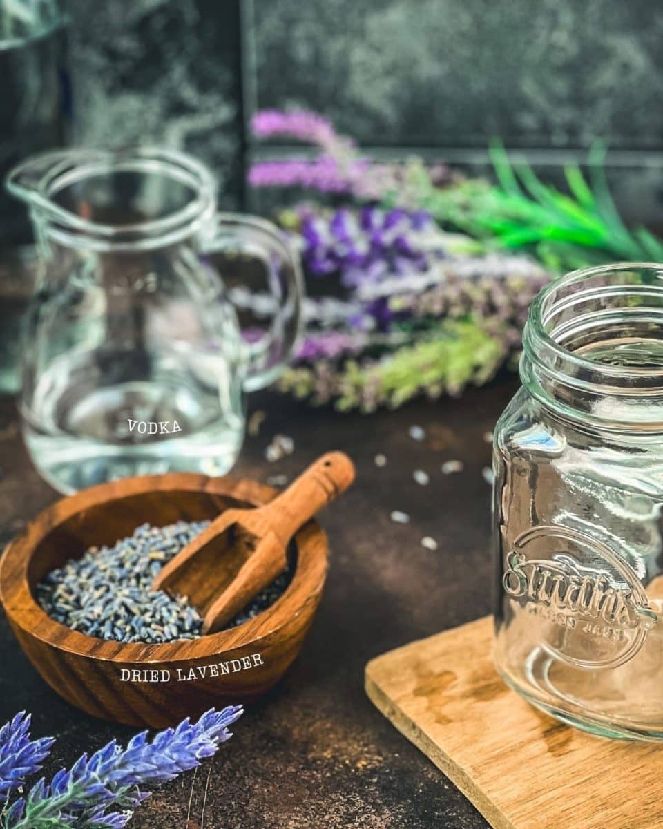 Vodka, dried lavender and time are required for making homemade lavender extract.