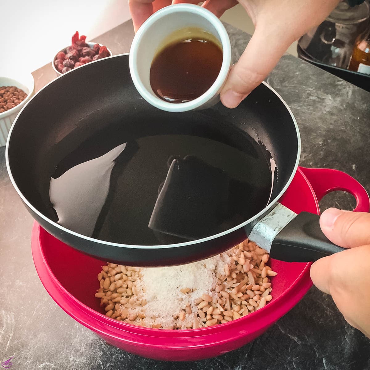 Add the maple syrup to the melted coconut fat.