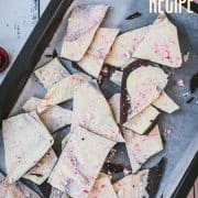 Beautiful black and white peppermint chocolate bark sprinkled with crushed candy canes.