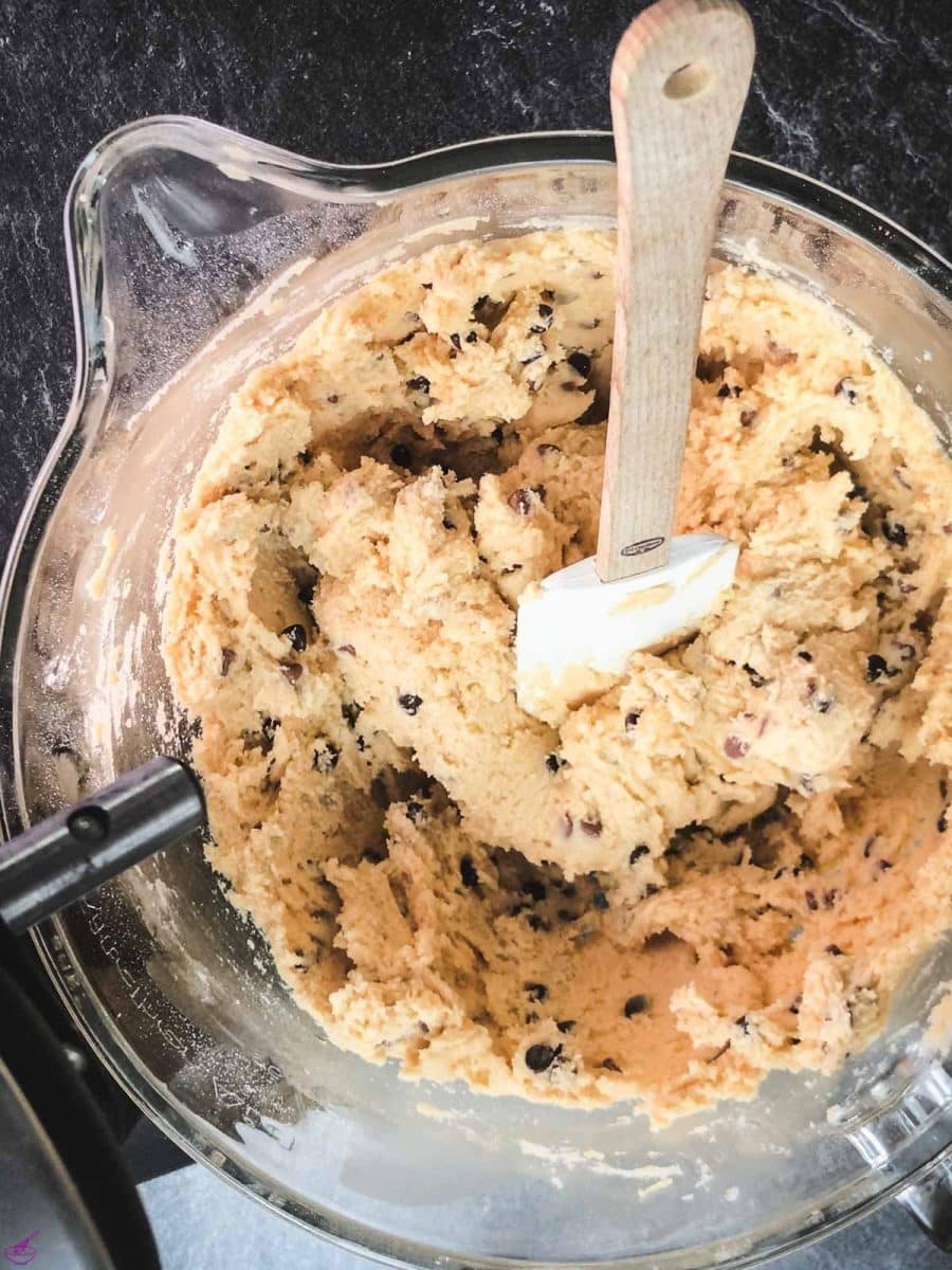 Mix in the chocolate chips using a rubber spatula.