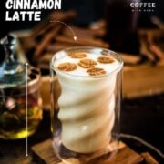 Gorgeous honey cinnamon latte, garnished with stencil made cute little coffee bean shapes.