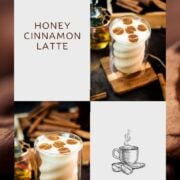 Gorgeous honey cinnamon latte, garnished with stencil made cute little coffee bean shapes.