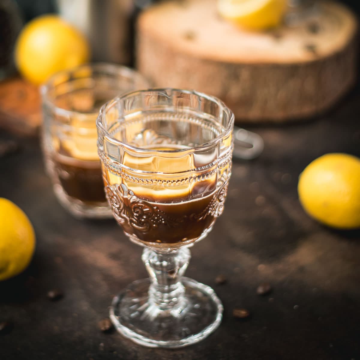 Two glasses filled with delicious coffee romano.