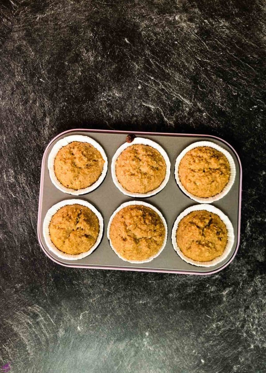 Banana oatmeal muffins after baking.