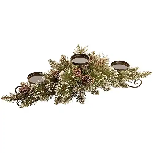 National Tree Company Company Artificial Christmas Centerpiece Includes 3 Candle Holders, Red Berries, Cones and Steel Base, 30 Inch, Glittery Pine