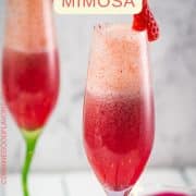 Gorgeous colored champagne flutes filled with vibrant berry mimosa.