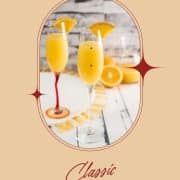 Gorgeous mimosa, garnished with orange slice in cute glass with small gems.