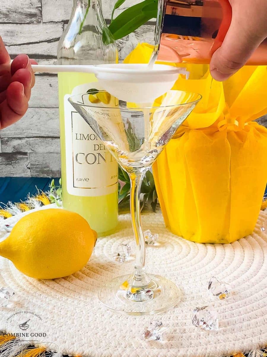 Fine strain the limoncello martini into your serving glass.