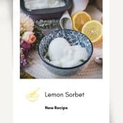 Delicious lemon sorbet served in white and blue patterned bowl.