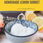 Delicious lemon sorbet served in white and blue patterned bowl.