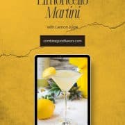 Gorgeous cocktail glass filled with a vibrant limoncello martini, garnished with a lemon wedge.