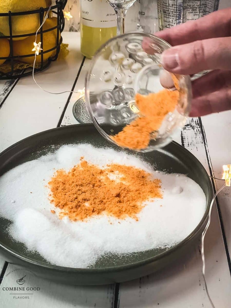 Add the orange zest to the granulated sugar.