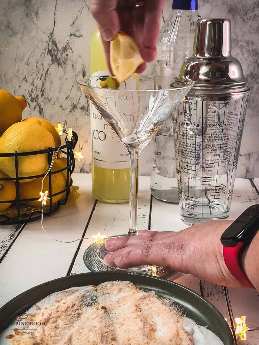 Run a lemon wedge around the rim of your cocktail glass.