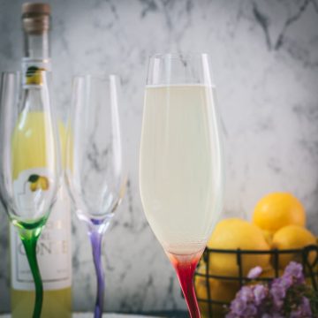 Gorgeous champagne glass filled with delicious sparkling limoncello.