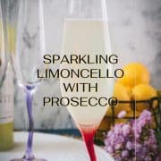 Gorgeous champagne glass filled with delicious sparkling limoncello.