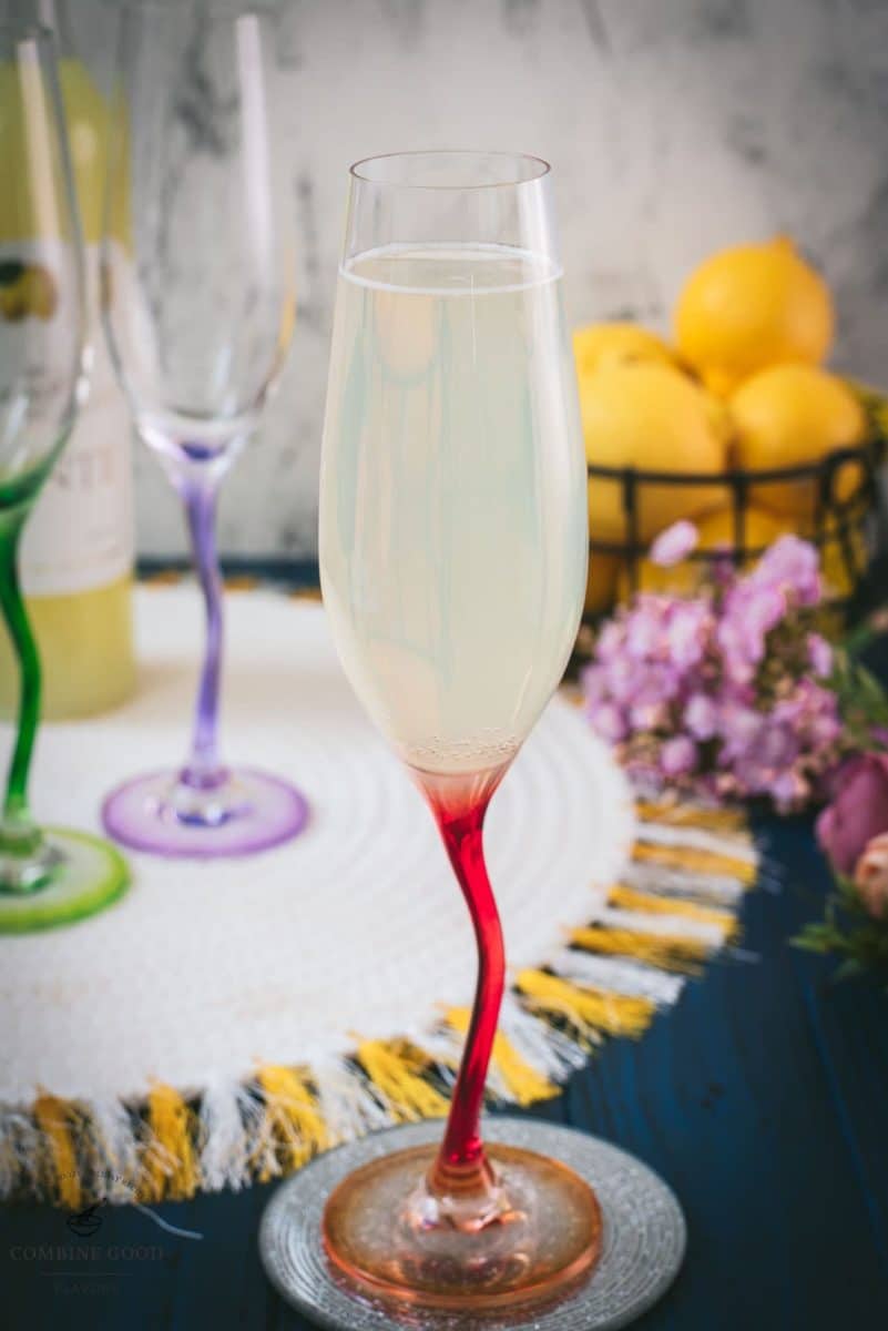 Gorgeous champagne glass filled with delicious sparkling limoncello.